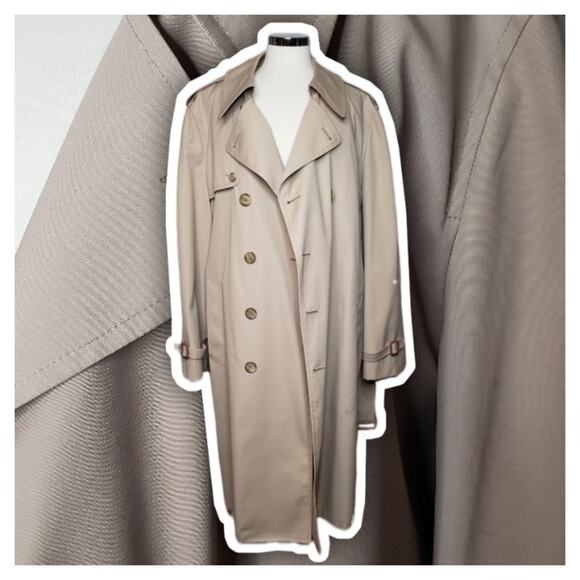 VINTAGE MENS CREAM COLORED LONDON FOG UNLINED 44 REG TRENCH COAT W/ BELT - Picture 1 of 4